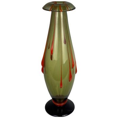 Art Deco Light Olive Green Glass Vase by Charles Schneider