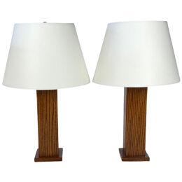 Pair of  French Mid-Century Oak Table Lamps