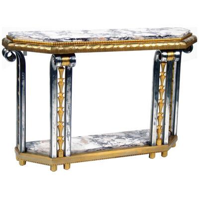 Art Deco Gilded and Silver Platted Bronze Console Table