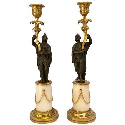 Pair Of 18th Century Louis XVI Candlesticks With Chinoiserie