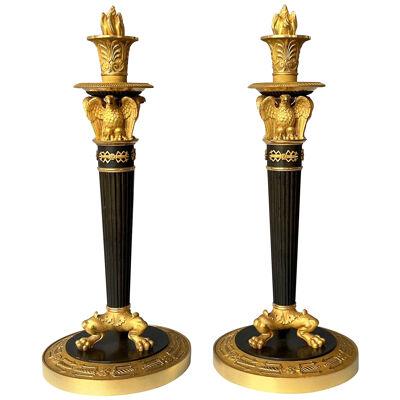 Large pair of Empire candlesticks, attributed to Claude Galle.