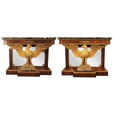 Pair of Monumental Federal Style Console Table with Carved Opposing Eagles