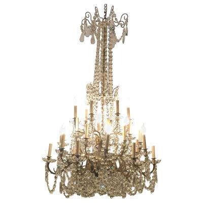 Palatial 19th-20th Century Thirty-Light Crystal and Brass Column Form Chandelier