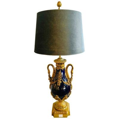 Sevres Style Cobalt Blue Porcelain Lamp