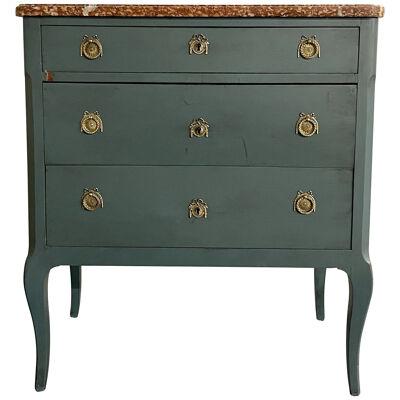 Gustavian Paint Decorated Swedish Chest / Dresser, Marble Top, Brass Accent