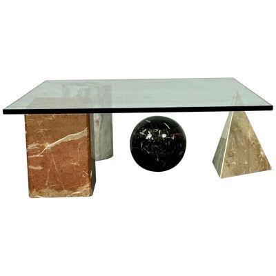 Massimo and Leila Vignelli Style Marble and Glass Coffee / Low Table, Modern