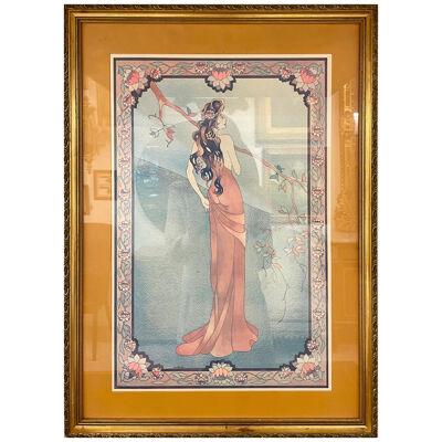 Art Nouveau Style Print Elegant Woman in the Forest