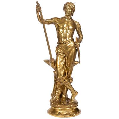 Gilt-Bronze Figure of a Male Laborer Titled "Le Travail" After Antoine Bofill