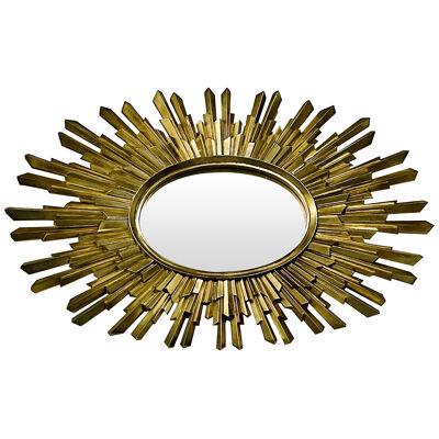 Mid Century Modern Gilt Gold Sunburst Mirror