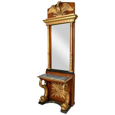 Carved Mahogany and Giltwood Neoclassical Console with Mirror by P.G Bylanders