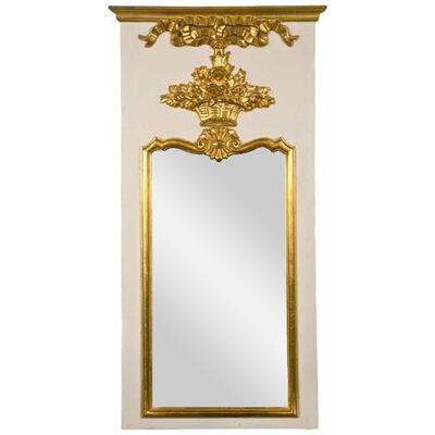 French Louis XVI Style Painted And Parcel Gilt Trumeau Mirror Exquisite Detail