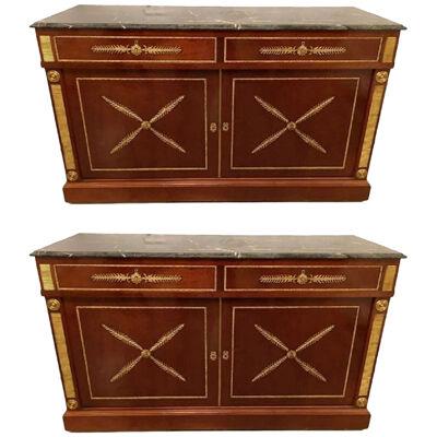 Pair Of Maison Jansen Russian Neoclassical Style Cabinets or Commodes Marble Top