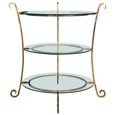 Three-Tier Tall Wide Glass and Gilt Metal Étagère Server Hollywood Regency Style