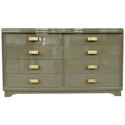 Mid Century Modern Double Chest, Commode or Dresser, Olive Green Lacquered