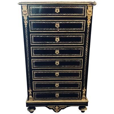 19th Century Edwardian Bouille Inlaid and Bronze Mounted Abattant Chest Desk