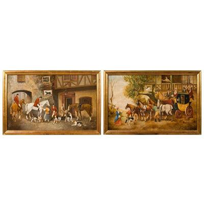 Pair of Equestrian Paintings Signed E.R. Woods	