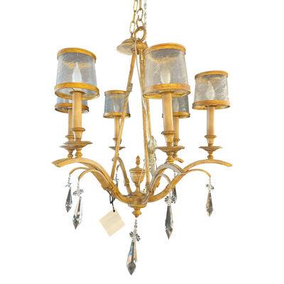 Italian Gilt Metal and Crystal Chandelier with Glass Shades