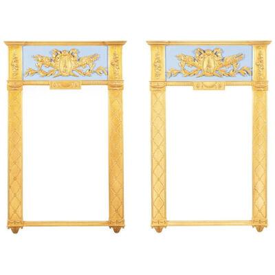 Pair of Neoclassical Style Wall, Console Mirrors, Painted and Partial-Gilt