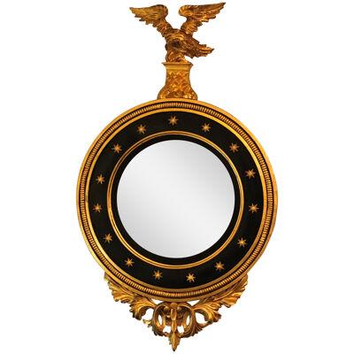 Late 19th Century Regency Carved and Ebonized Giltwood Bullseye Convex Mirror