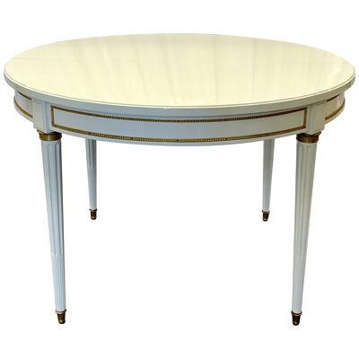 Hollywood Regency Louis XVI Style Dining Table, White Lacquer, Bronze