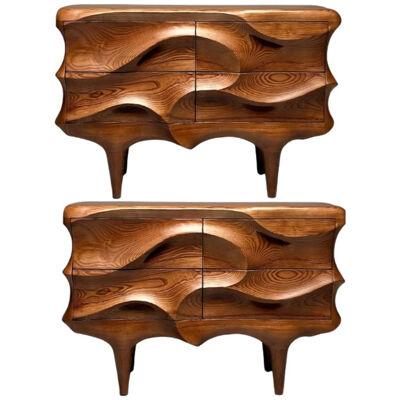 Contemporary, Modern Sculptural Cabinets, Stained Ash Wood, 2024