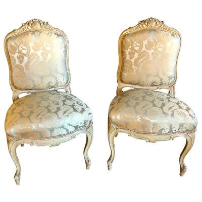Pair of Maison Jansen Slipper Chairs in Scalamandre Upholstery in Fine Frames
