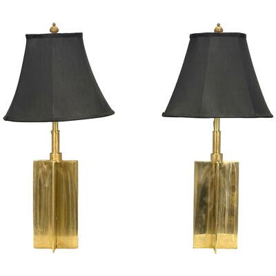 Pair Mid-Century Modern Jean Michel Frank Style Solid Bronze Table / Desk Lamps
