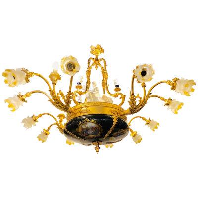 Sèvres Porcelain Style 16-Light Palatial Bronze Chandelier Newly Rewired
