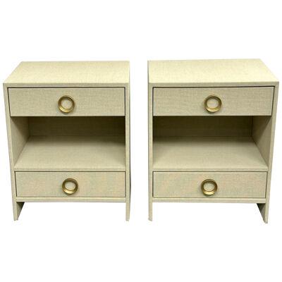 Pair of Modern Linen Chests, Commodes or Nightstand, Linen Wrapped, American