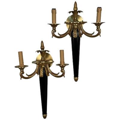 Pair of Louis XVI French Style Wall Sconces, Maison Bagues, Hollywood Regency