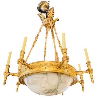 19th-20th Century Alabaster and Giltwood Chandelier
