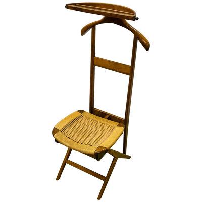 Mid-Century Modern Italian Style Collapsible Valet Chair, Rush Lift up Seat