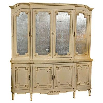 Maison Jansen Ivory Distress Painted Gilt Gold Decorated Bookcase / Cabinet