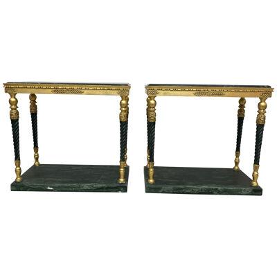 Pair of Swedish Neoclassical Maison Jansen Style Marble Top Consoles