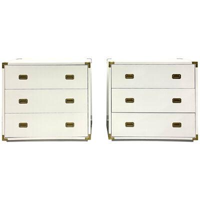 Pair Hollywood Regency Campaign Cabinets, Commodes, Nightstands