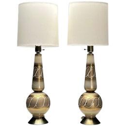 Italian Mid-Century Modern, Large Table Lamps, Gold Glass, Brass, Italy, 1960s
