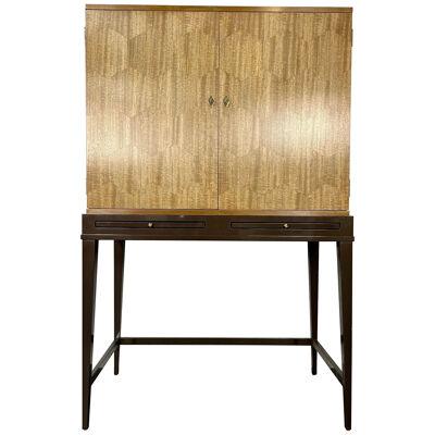 Mid-Century Modern Style Bar Cabinet on Stand, Lacquer, Metal, Brass