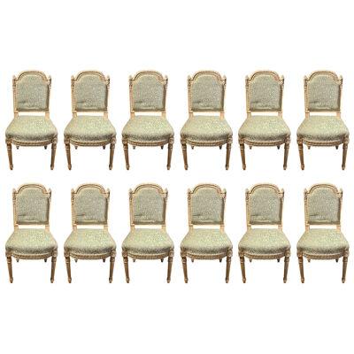 10 Paint Decorated Louis XVI Style Side / Dining Chairs, Finely Carved