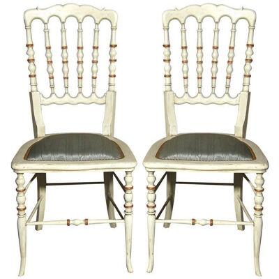 Set of 9 Spindle Back White Painted Decorated Gustavian Side or Dining Chairs