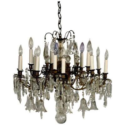 19th Century Victorian Chandelier, Bronze and Crystal,