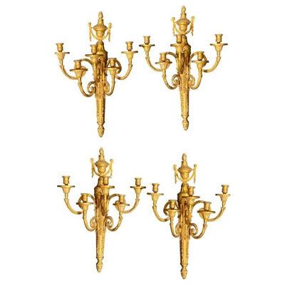 Pair Adams Style Five Arm  Dore Bronze Wall Sconces, Tassel Decorated