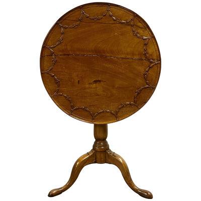 19th Century American Pie Crust Table, Tilt Top, Solid Wood Carved.
