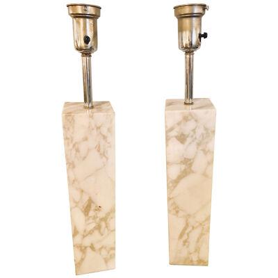 Fine Custom Pair of T. H. Robsjohn-Gibbings Marble Column Form Table Lamps