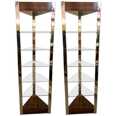 Mid-Century Modern Lighted Étagères or Shelves Rosewood Chrome and Glass, a Pair