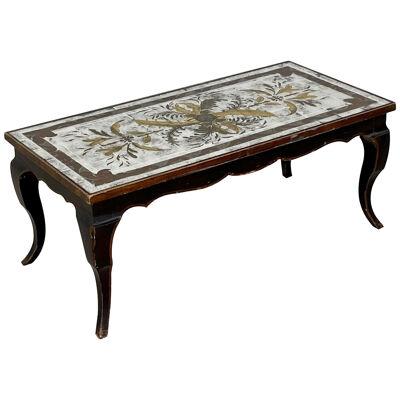Hollywood Regency Eglomise Coffee or Cocktail Table, Ebony, Mirrored, Jansen