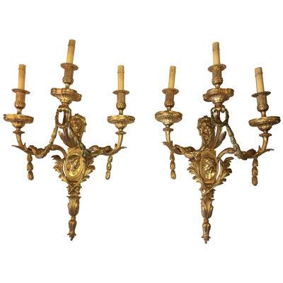 Pair of Neoclassical Style Gilt Bronze Wall Sconces