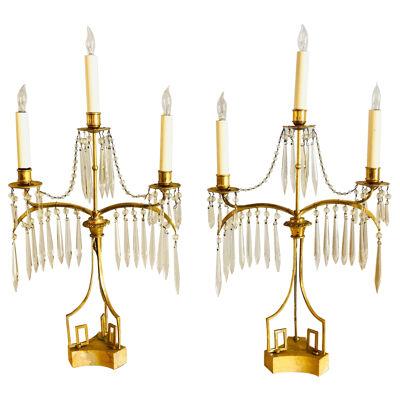 Pair of 19th Century Russian Neoclassical Gilded Bronze Table Lamp