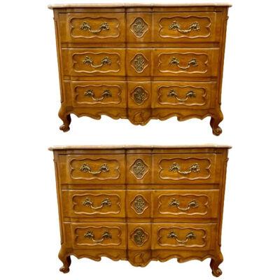 Pair of Marble-Top Louis XV Style Commodes Chests Attributed to Maison Jansen