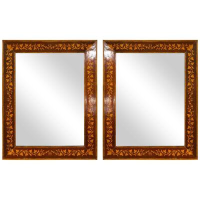Adam’s Style, Small Wall Mirrors, Leaf Motif, Satinwood, Distressed, USA, 1930s