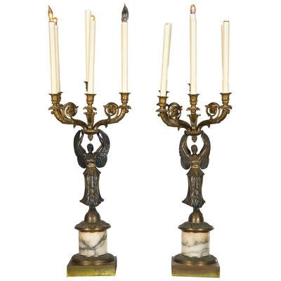 Pair of Late 19th Century Neoclassical Style Bronze Candelabras, Figural
